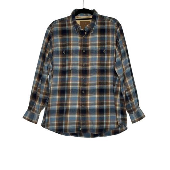 Outdoor Life Blue Brown Flannel Button Casual Shirt size Large - Picture 7 of 9